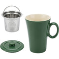 Ymvbf Flared Ceramic Tea Mug with Round-Hole Infuser and Lid 15 oz Forest Cream - Product view