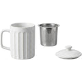 Ymvbf Ribbed Cylinder Ceramic Tea Cup with Slot Infuser and Lid 13 oz Clay Oat - Product view