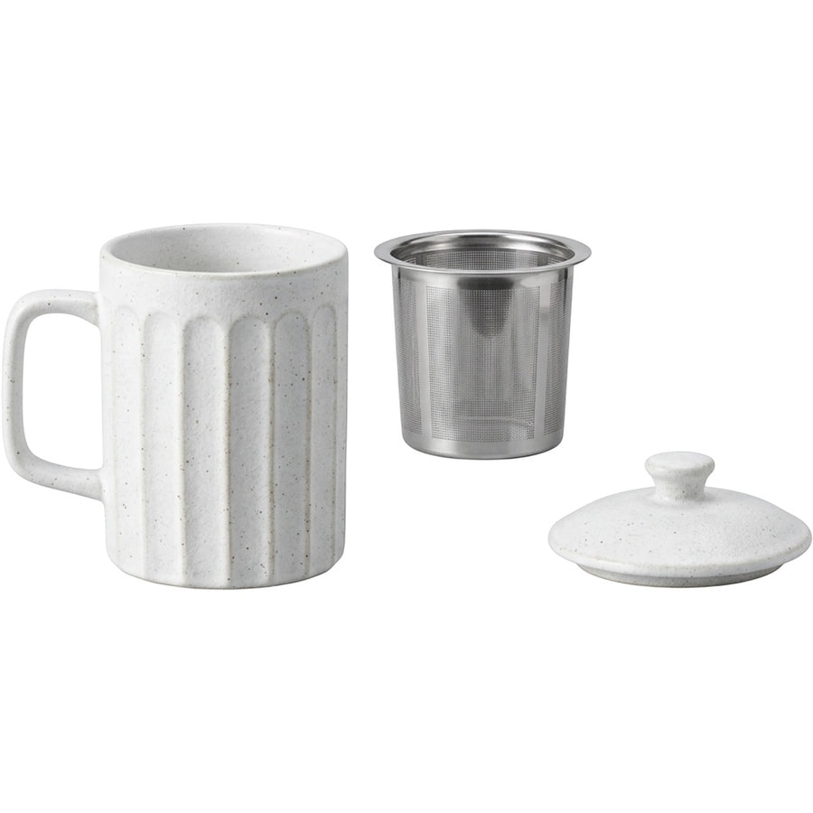Ymvbf Ribbed Cylinder Ceramic Tea Cup with Slot Infuser and Lid 13 oz Clay Oat